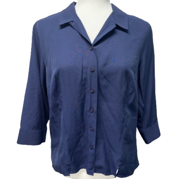 Karen Scott‎ V Neck Shirts Long Sleeve Office Casual Business Plain Blouses Tops - Picture 1 of 6
